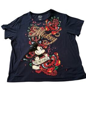 Disney Mickey Mouse Tee Navy Size 3X Graphic‎ Roses Tattoo Streetwear Y2K